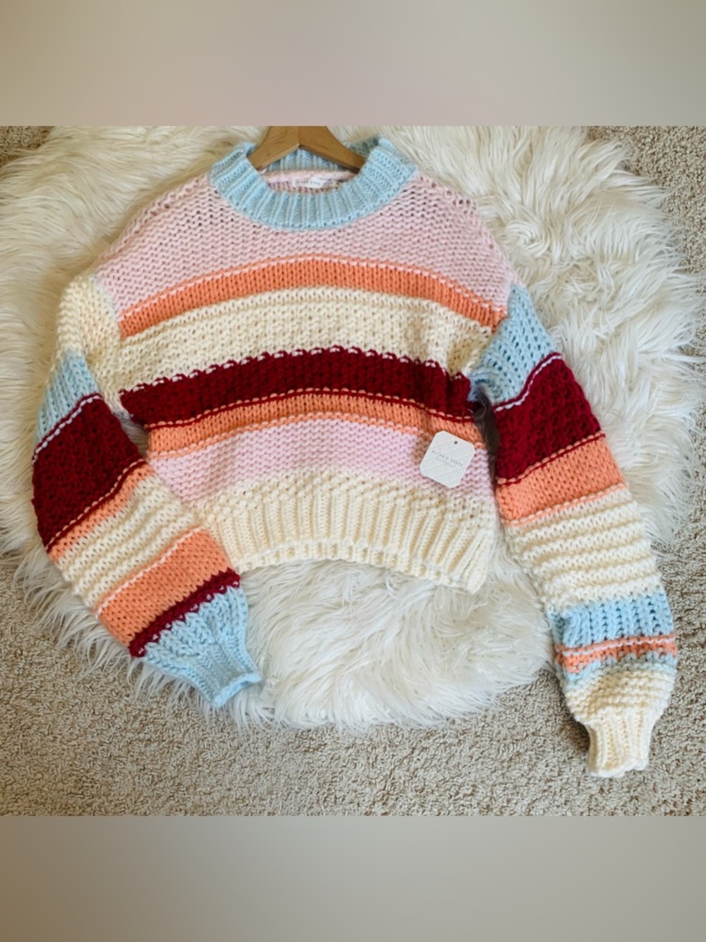NWT Altar'd State Hollis Chunky Knit Sweater Pink Blue Size Medium - Picture 1 of 9